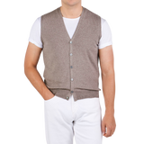 Gran Sasso Beige Extra Fine Merino Wool Vest Front