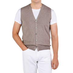 Gran Sasso Beige Extra Fine Merino Wool Vest Front