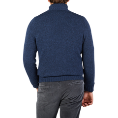 Gran Sasso Blue Wool Blend Mock Neck Sweater Back