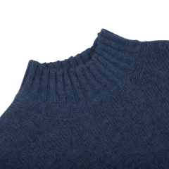 Gran Sasso Blue Wool Blend Mock Neck Sweater Collar