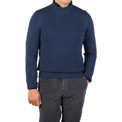 Gran Sasso Blue Wool Blend Mock Neck Sweater Front