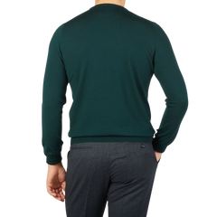 Gran Sasso Bottle Green Extra Fine Merino Crew Neck Back