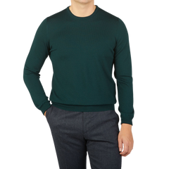 Gran Sasso Bottle Green Extra Fine Merino Crew Neck Front