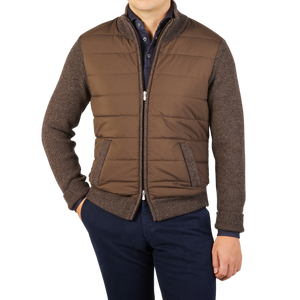 Gran Sasso Brown Melange Wool Nylon Padded Jacket Front