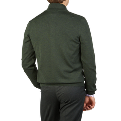 Gran Sasso Green Extrafine Merino Wool Zip Cardigan Back