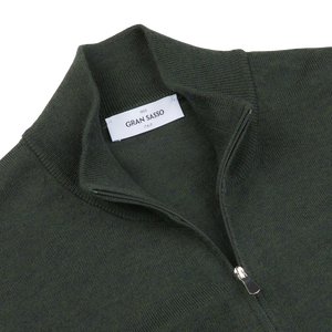 Gran Sasso Green Extrafine Merino Wool Zip Cardigan Collar
