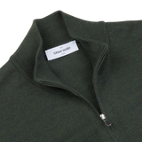 Gran Sasso Green Extrafine Merino Wool Zip Cardigan Collar