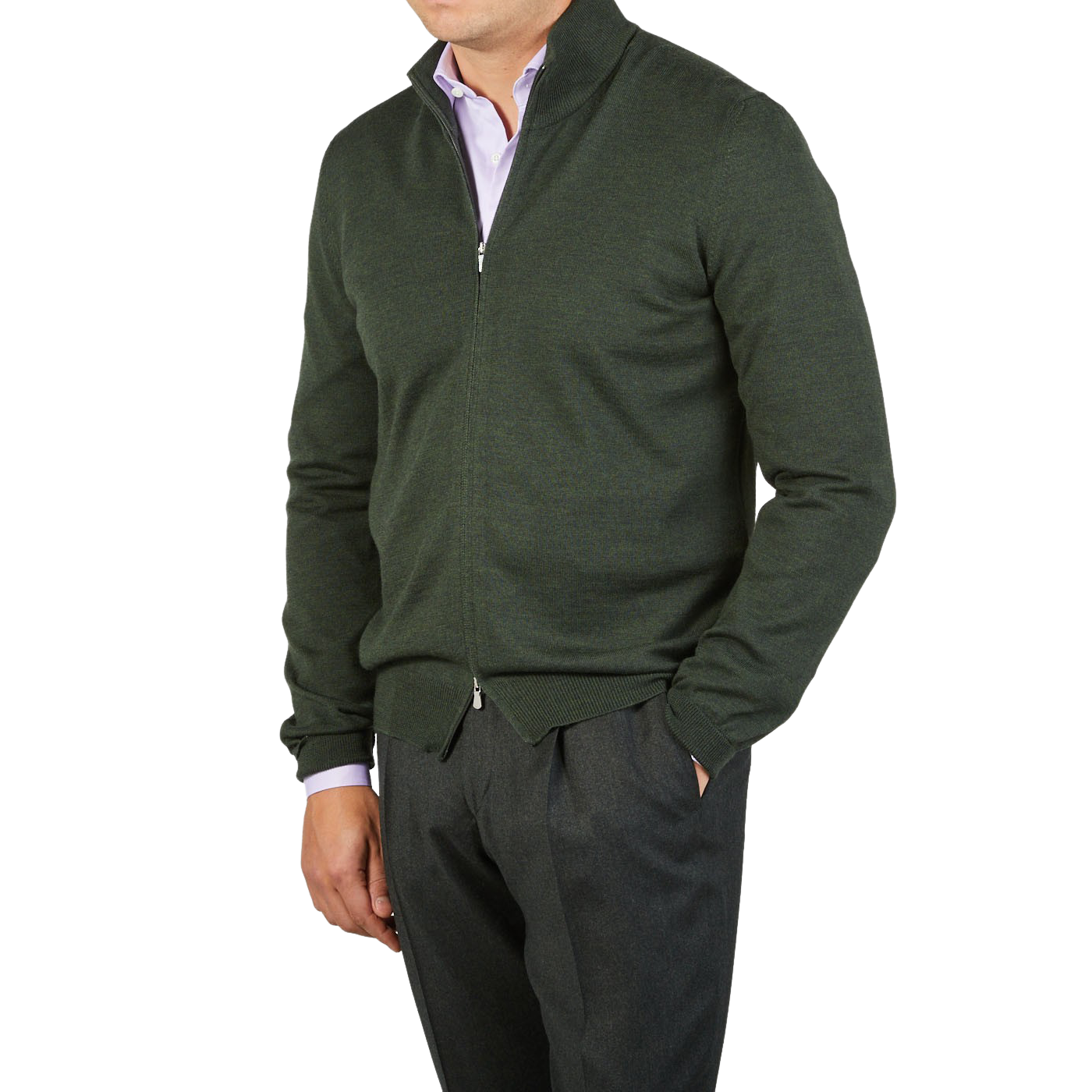 Gran Sasso Green Extrafine Merino Wool Zip Cardigan Front