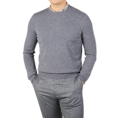 Gran Sasso Grey Melange Pure Cashmere Crewneck Front