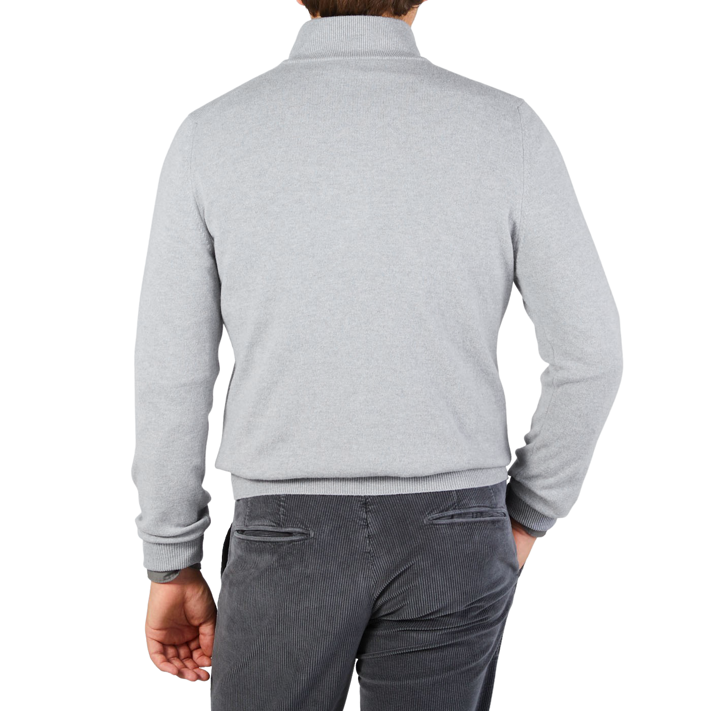 Gran Sasso Light Grey Wool Cashmere 1:4 Zip Sweater Back
