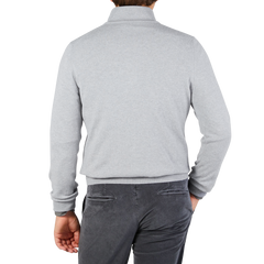 Gran Sasso Light Grey Wool Cashmere 1:4 Zip Sweater Back