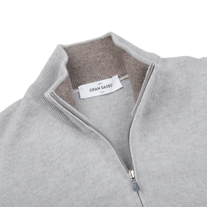 Gran Sasso Light Grey Wool Cashmere 1:4 Zip Sweater Collar
