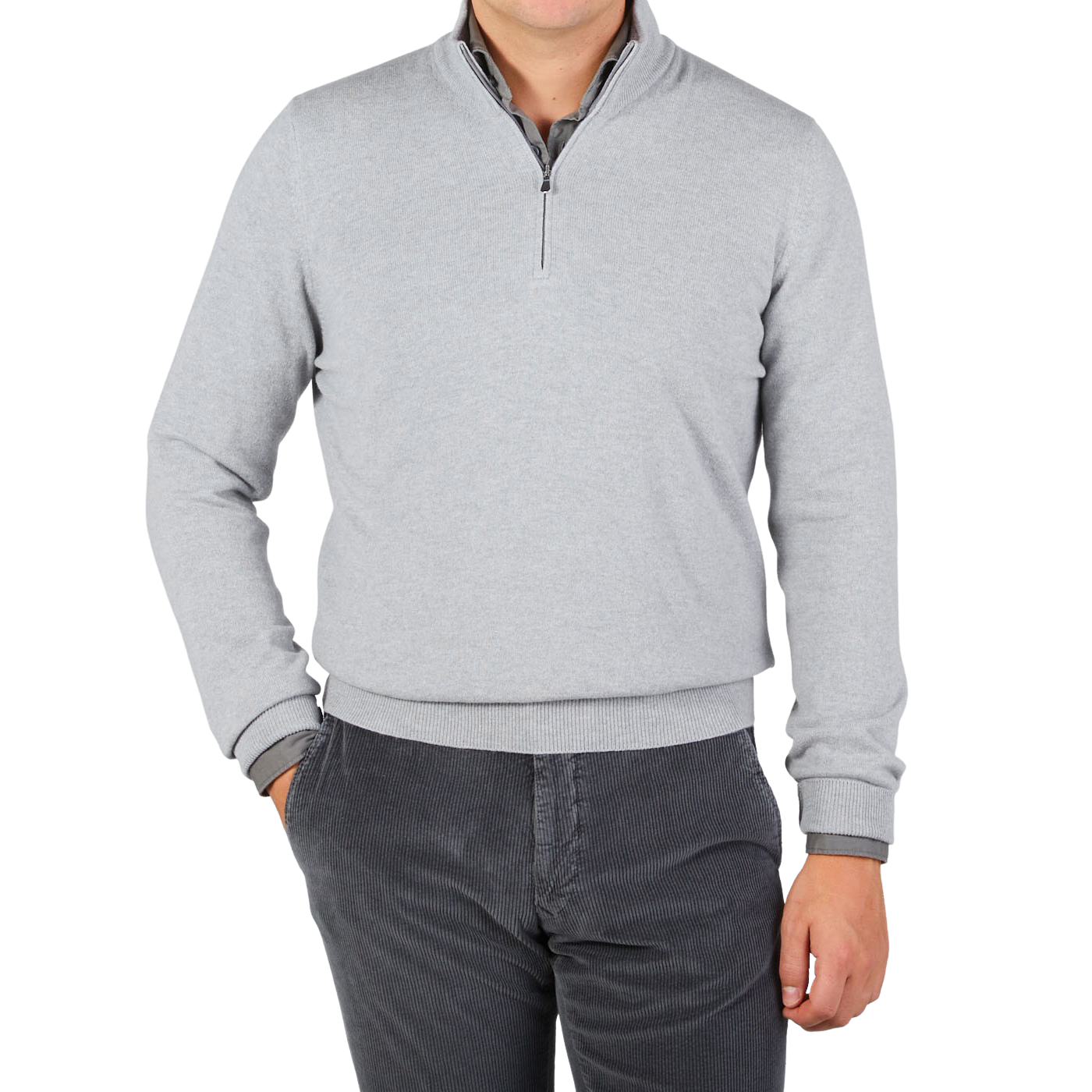 Gran Sasso Light Grey Wool Cashmere 1:4 Zip Sweater Front