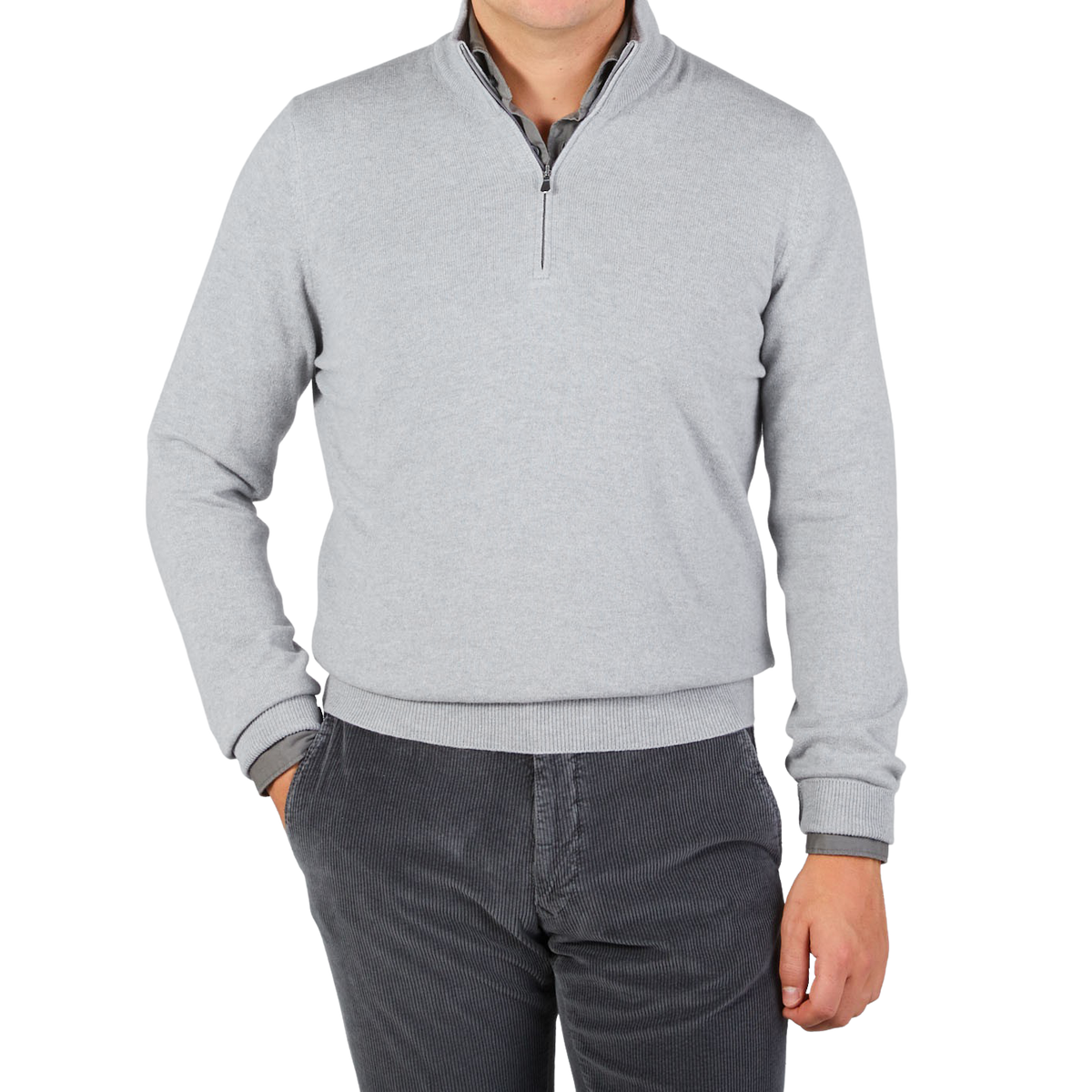 Gran Sasso Light Grey Wool Cashmere 1:4 Zip Sweater Front