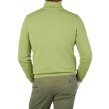 Gran Sasso Lime Green Cashmere 1:4 Zip Sweater Back