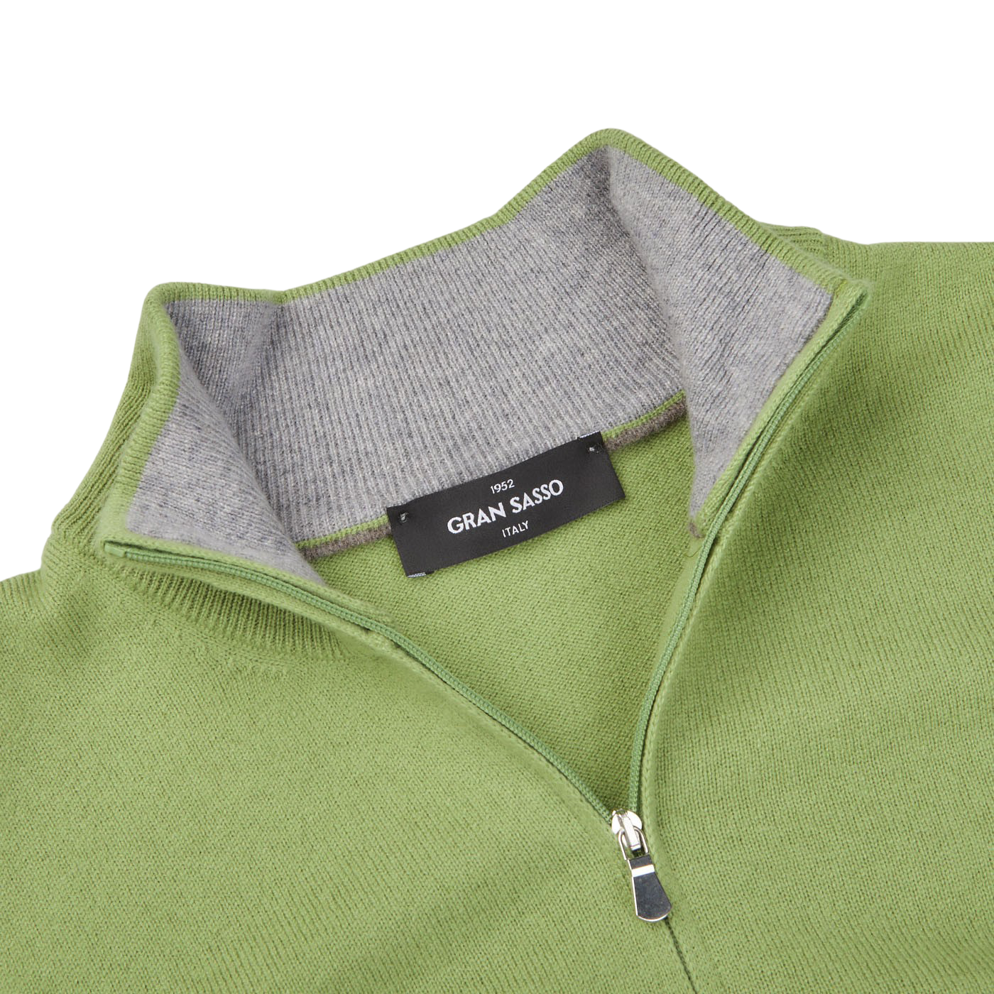 Gran Sasso Lime Green Cashmere 1:4 Zip Sweater Collar