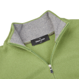 Gran Sasso Lime Green Cashmere 1:4 Zip Sweater Collar