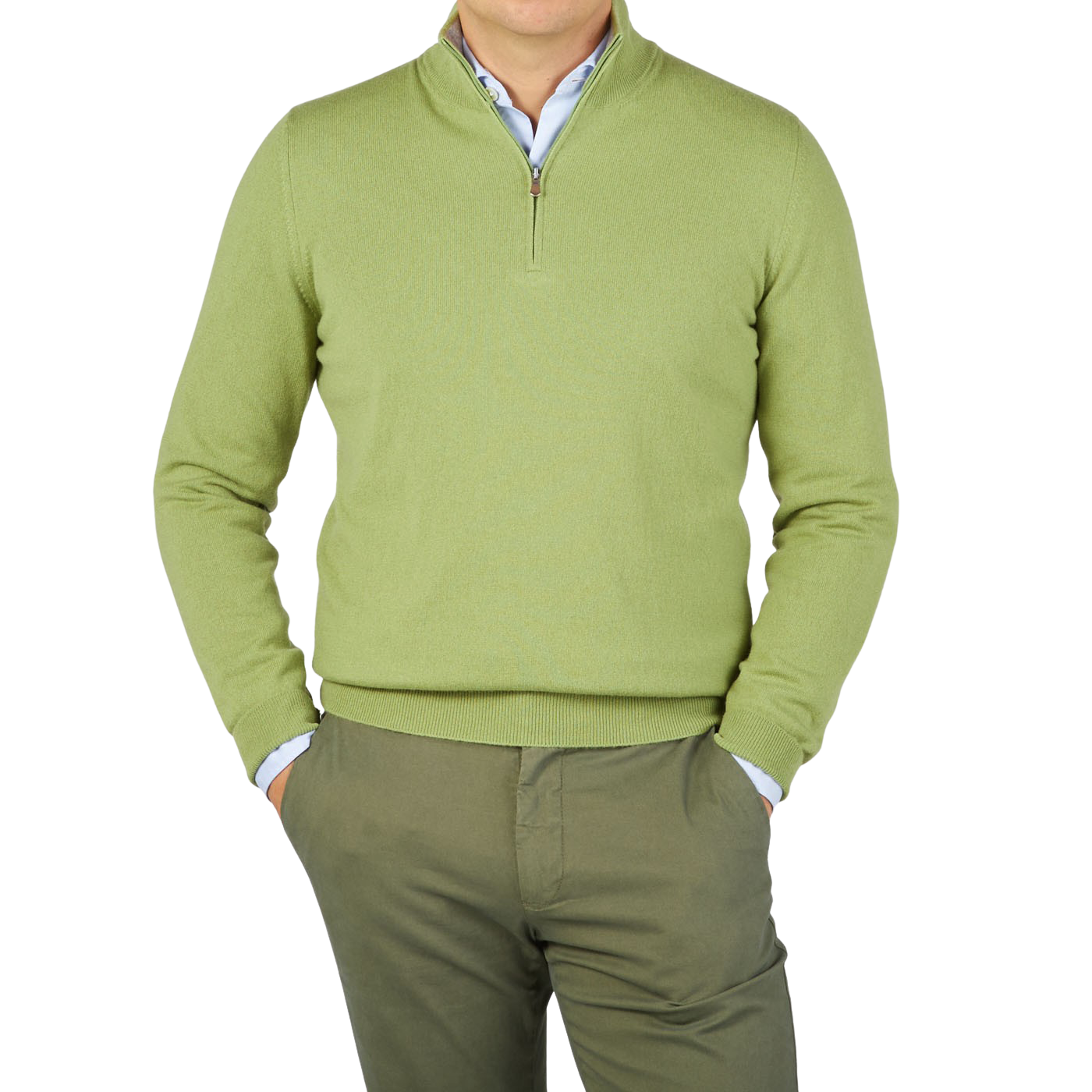 Gran Sasso Lime Green Cashmere 1:4 Zip Sweater Front