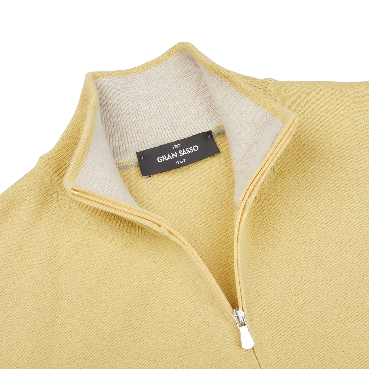 Gran Sasso Muted Yellow Cashmere 1:4 Zip Sweater Collar