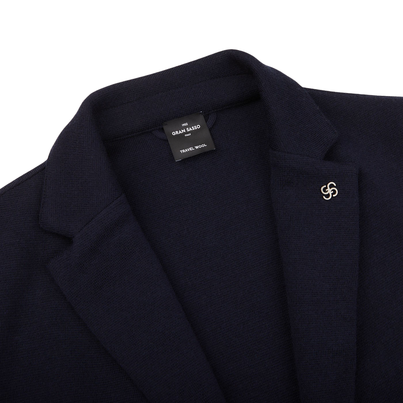 Gran Sasso Navy Blue Travel Wool Knitted Blazer Collar