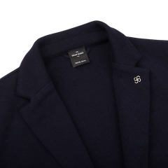 Gran Sasso Navy Blue Travel Wool Knitted Blazer Collar