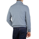 Gran Sasso Steel Blue Cashmere 1:4 Zip Sweater Back