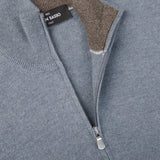 Gran Sasso Steel Blue Cashmere 1:4 Zip Sweater Collar1