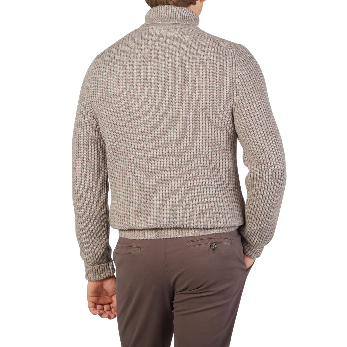 Gran Sasso Taupe Beige Wool Blend Chunky Rollneck Back