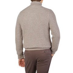 Gran Sasso Taupe Beige Wool Blend Chunky Rollneck Back