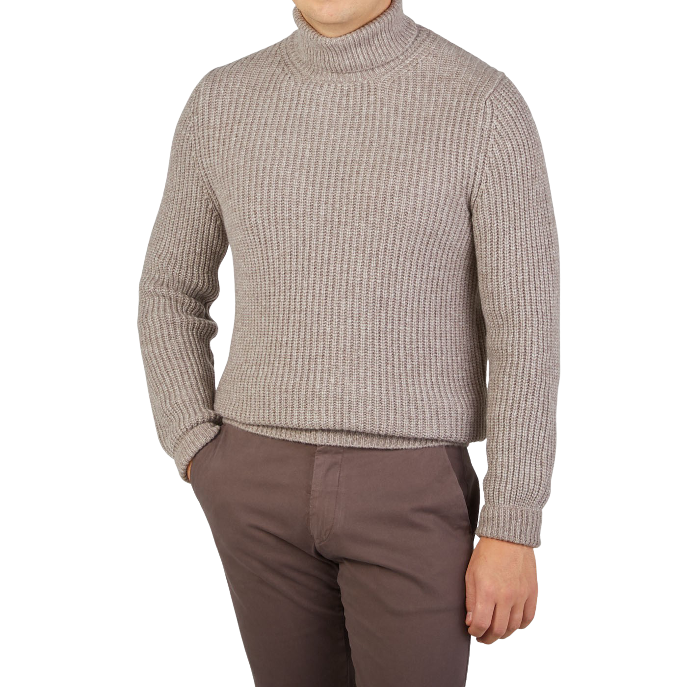 Gran Sasso Taupe Beige Wool Blend Chunky Rollneck Front