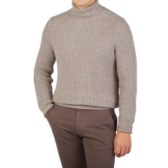 Gran Sasso Taupe Beige Wool Blend Chunky Rollneck Front