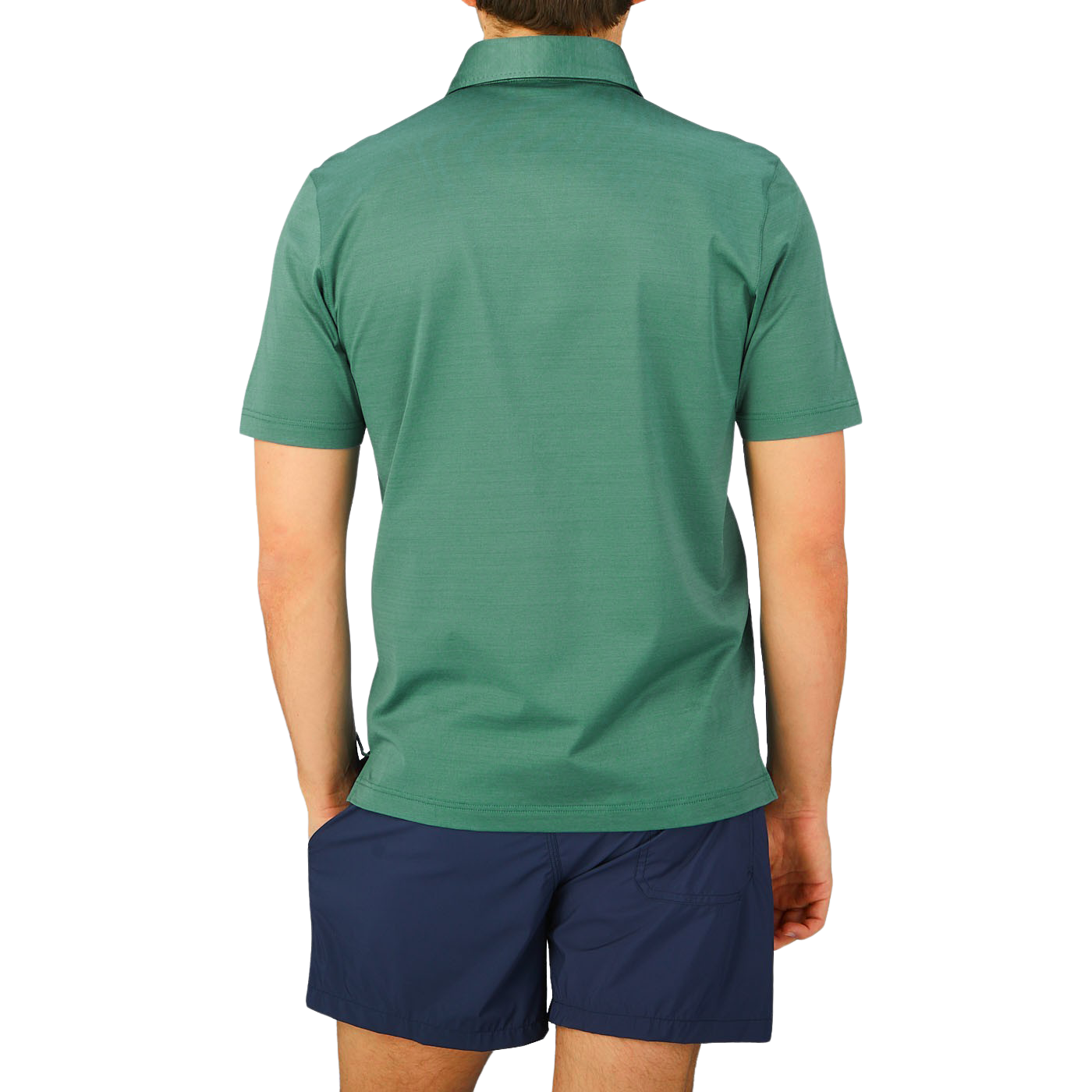 The back view of a man wearing an Aqua Green Cotton Filo Scozia Gran Sasso polo shirt.