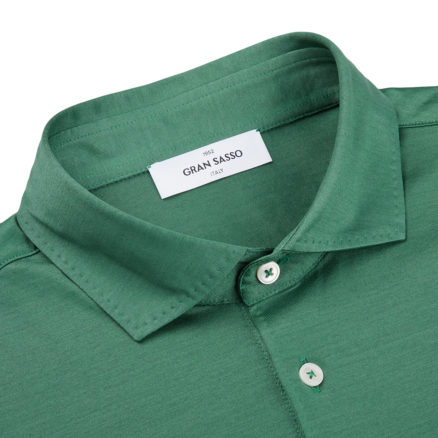 Aqua Green Cotton Filo Scozia Polo Shirt by Gran Sasso, with a label on the cut-away collar.