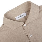 Gran Sasso Beige Cotton Jersey Popover Shirt with a close-up on the collar and brand label.