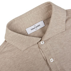 Gran Sasso Beige Cotton Jersey Popover Shirt with a close-up on the collar and brand label.