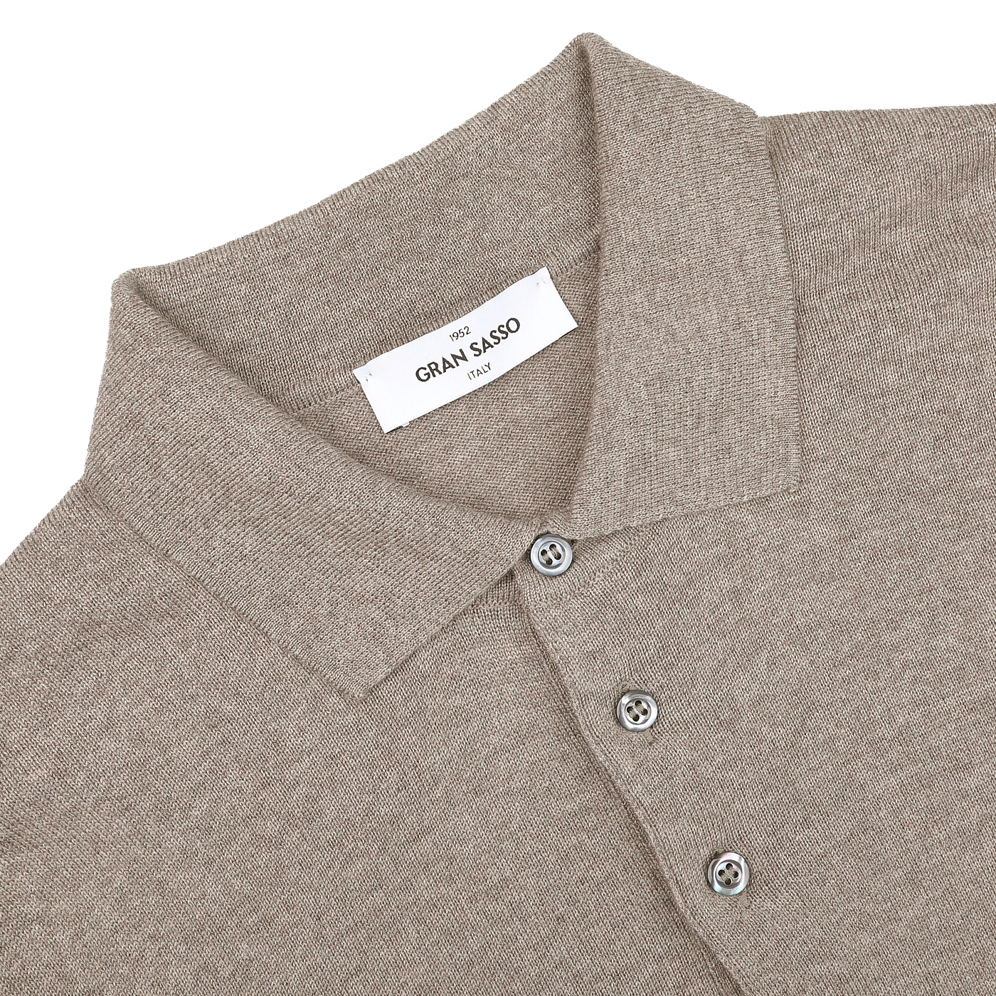 Beige Extra Fine Merino Wool Polo Shirt with three buttons, labeled "Gran Sasso" inside the collar.