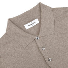 Beige Extra Fine Merino Wool Polo Shirt with three buttons, labeled "Gran Sasso" inside the collar.