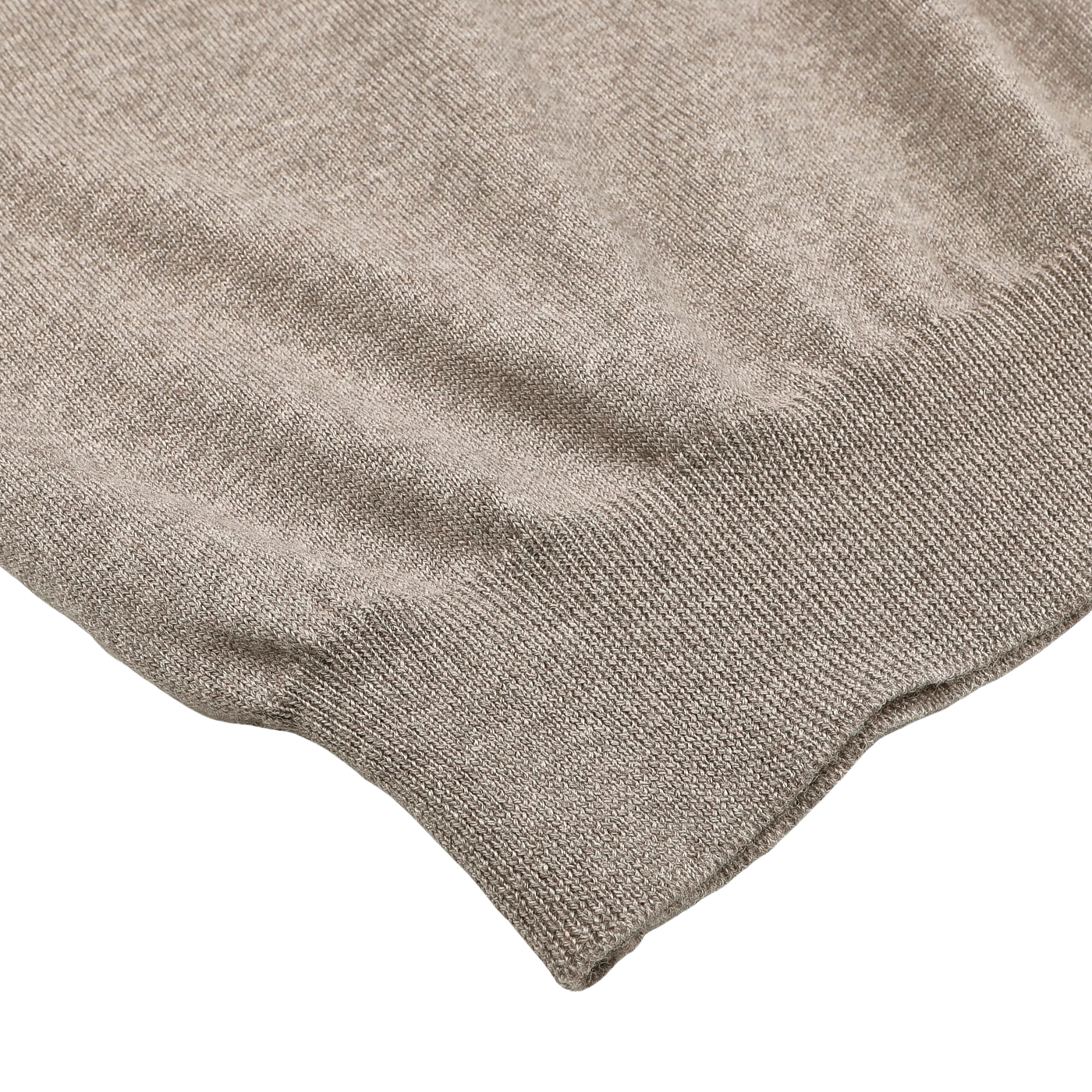 Close-up of a Gran Sasso Beige Extra Fine Merino Wool Polo Shirt with an elegant ribbed hem.