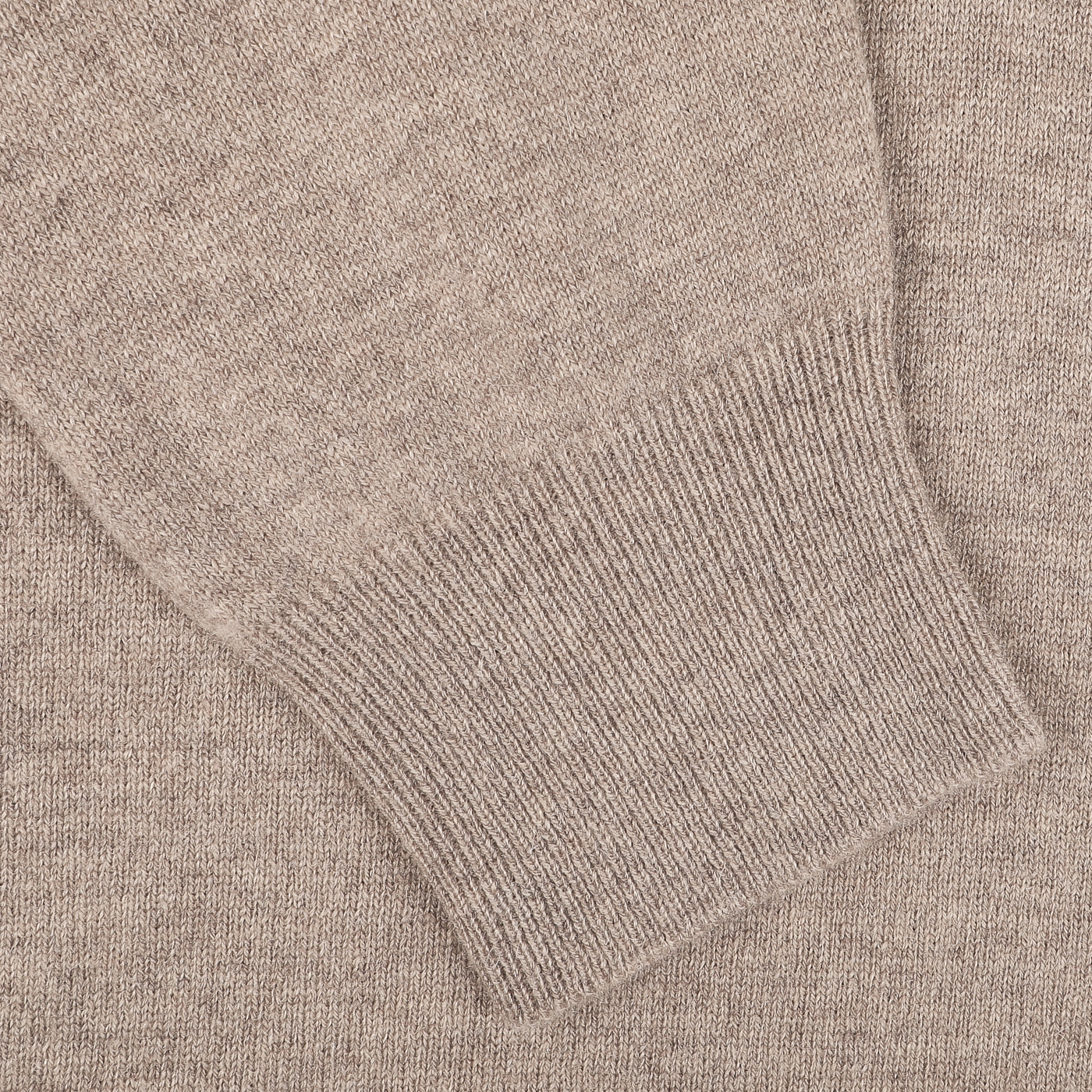 Close-up image of the ribbed cuff of the durable and comfortable Beige Wool Cashmere 1/4 Zip Sweater by Gran Sasso.