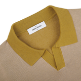 A short-sleeved Gran Sasso polo shirt in a beige-green color made of pure cotton, featuring a yellow collar.