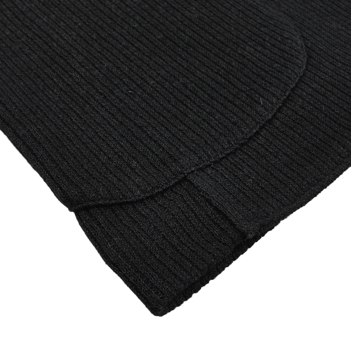 Close-up of overlapping layers of black ribbed knit fabric on a white background, evoking the refined texture of a Gran Sasso Black Linen Cotton Knitted Blazer.