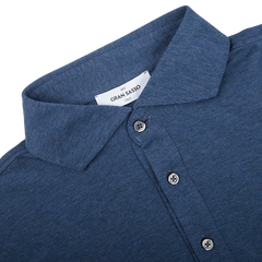 Close-up of a Gran Sasso Blue Cotton Jersey Popover Shirt collar with buttons.