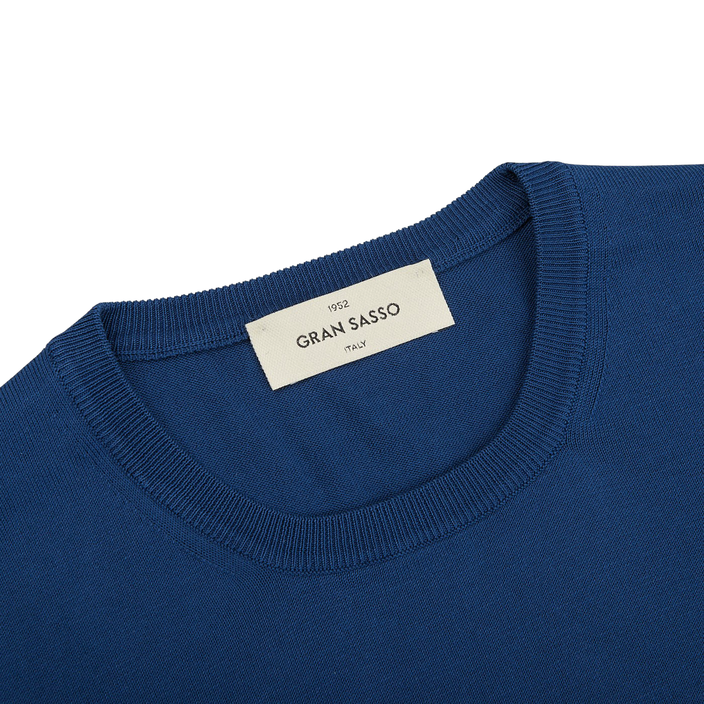 The label on a Gran Sasso lightweight Indigo Blue Knitted Organic Cotton T-Shirt.