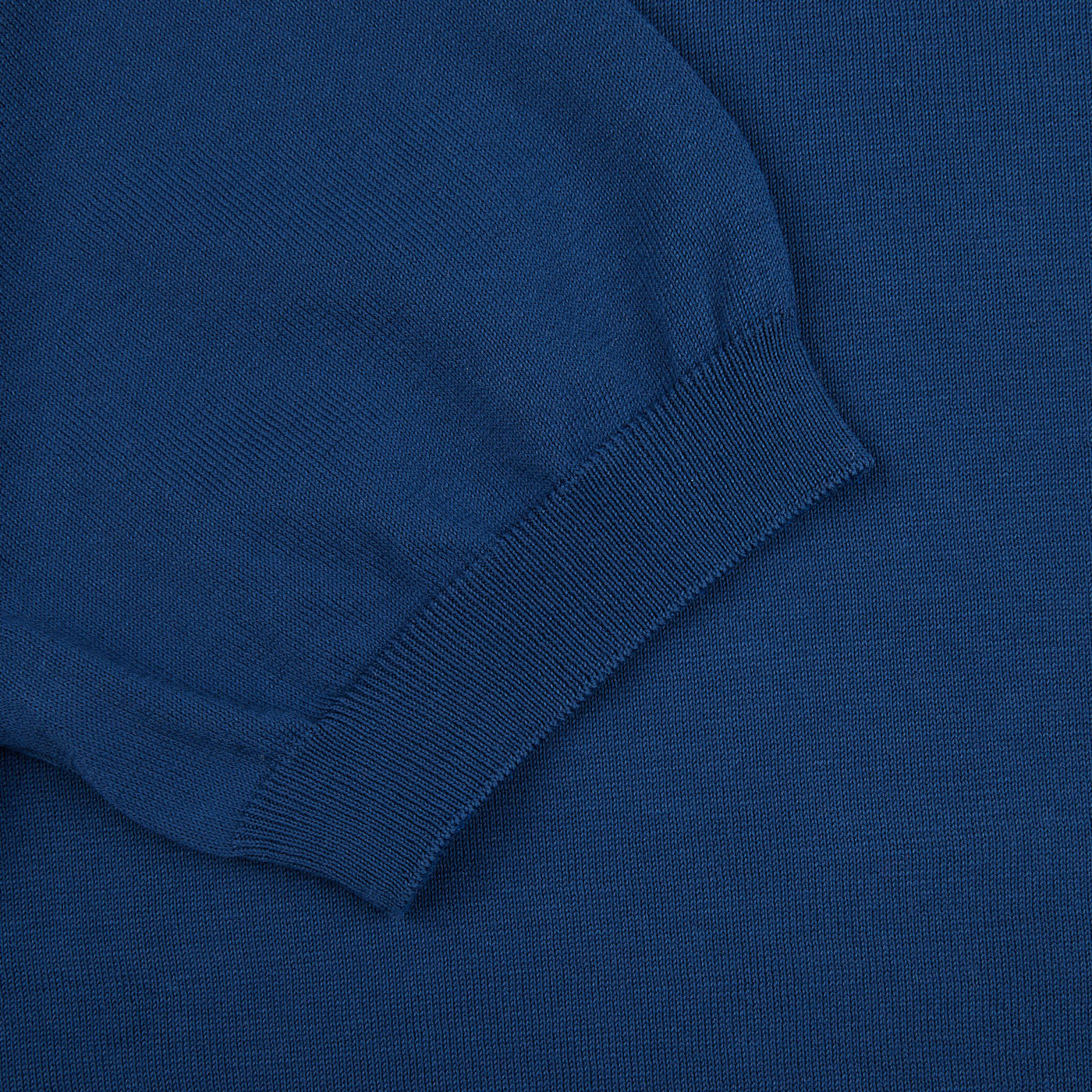 A close up of a lightweight Gran Sasso Indigo Blue Knitted Organic Cotton T-Shirt.
