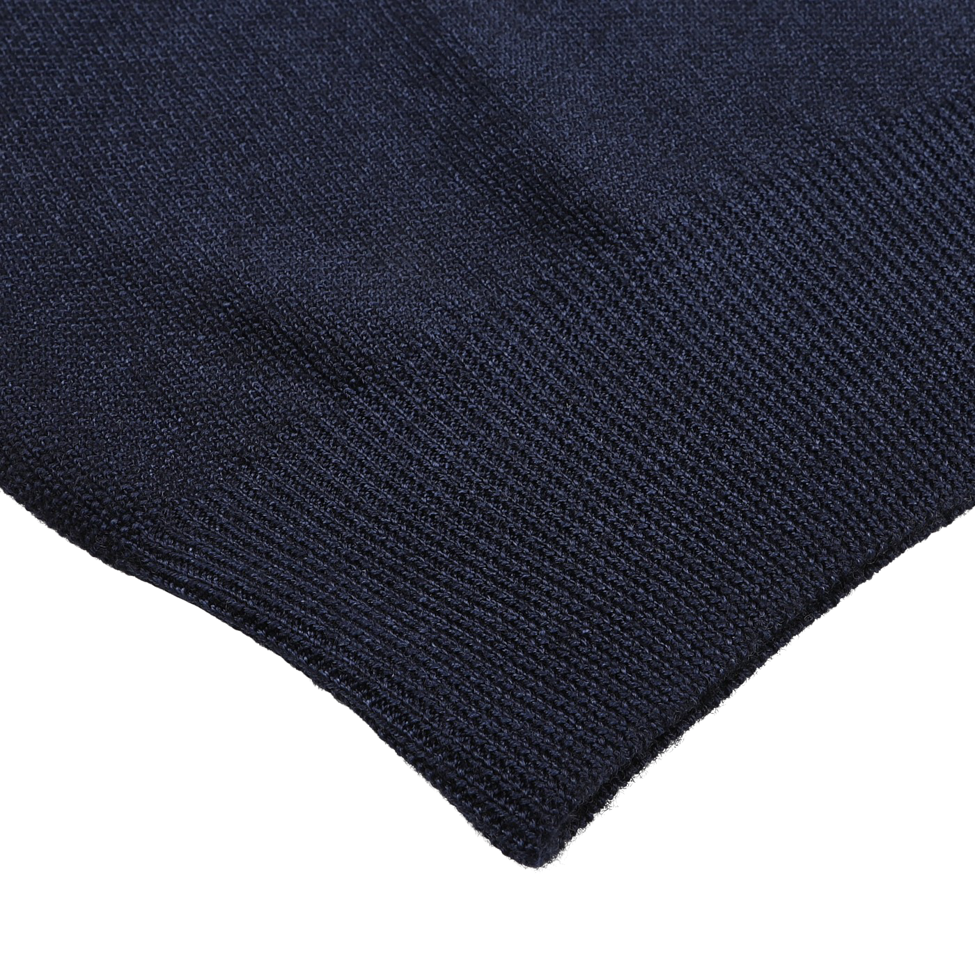 Close-up of the Blue Melange Vintage Wool Zip Cardigan by Gran Sasso, featuring navy blue melange knitted fabric with a ribbed edge for a classic vintage wool feel.