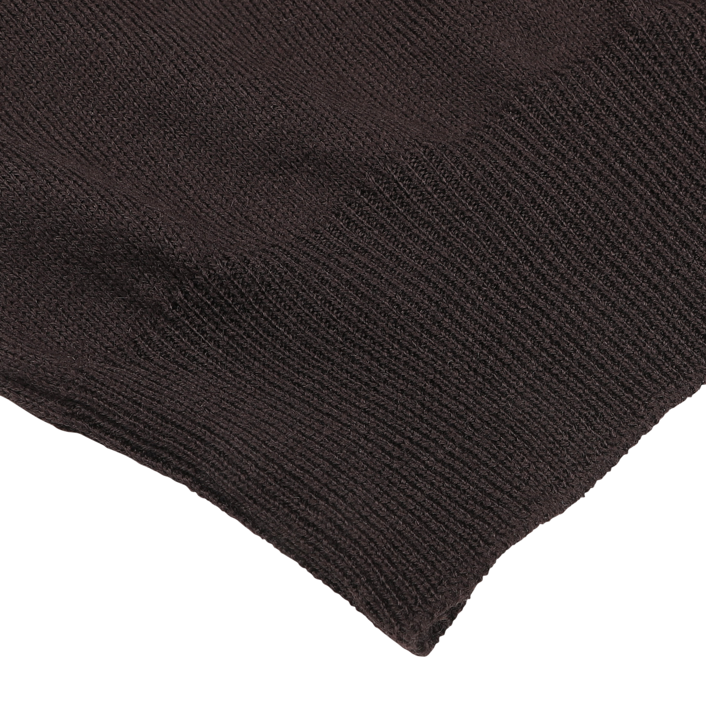 Close-up of a dark brown, slightly textured knitted fabric, showcasing the detailed stitching along the edge of a Brown Merino Wool One-Piece Collar Polo Shirt from Gran Sasso.