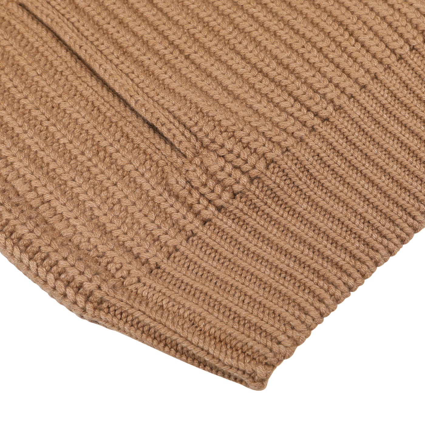 Close-up image of a brown knitted fabric showing a detailed ribbed texture pattern, reminiscent of the Gran Sasso Camel Wool Cashmere Heavy Knit Cardigan.