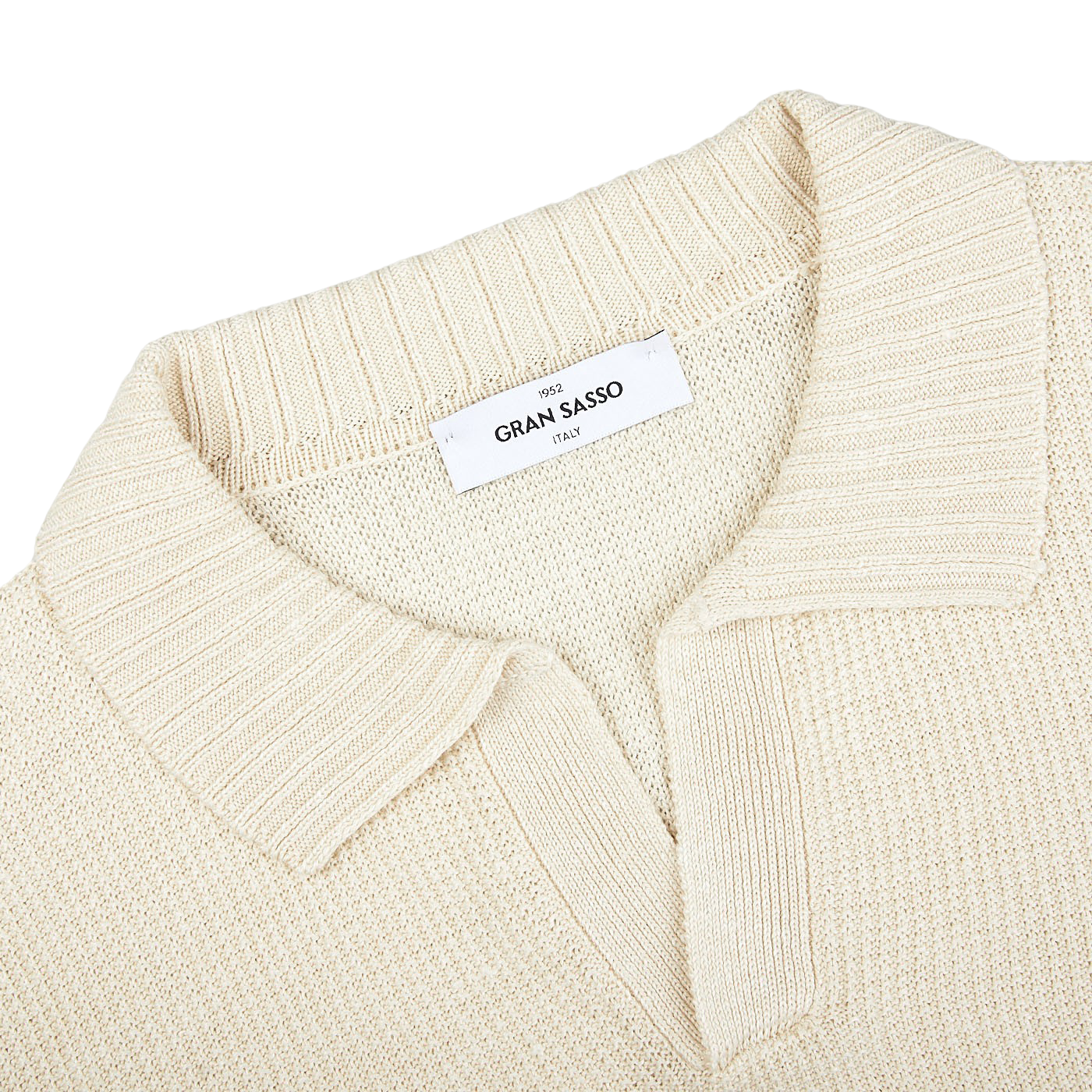 A Cream Beige Cotton Linen Polo Shirt by Gran Sasso in a slim fit with a white label.