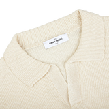 A Cream Beige Cotton Linen Polo Shirt by Gran Sasso in a slim fit with a white label.