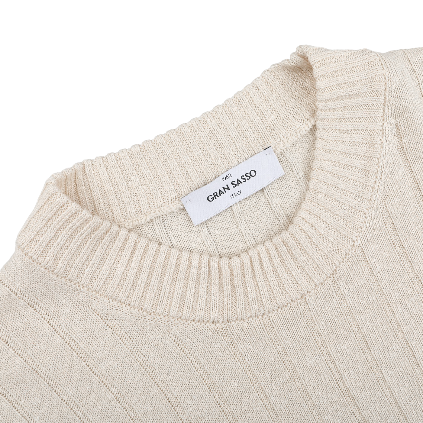 Cream beige cotton linen T-shirt with a round neck and slim fit from Gran Sasso.